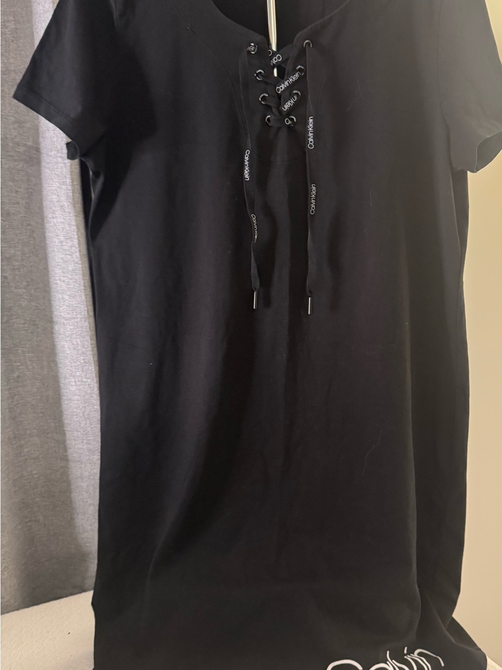 Calvin Klein Black Lace-Up V-Neck Short Sleeve Tee